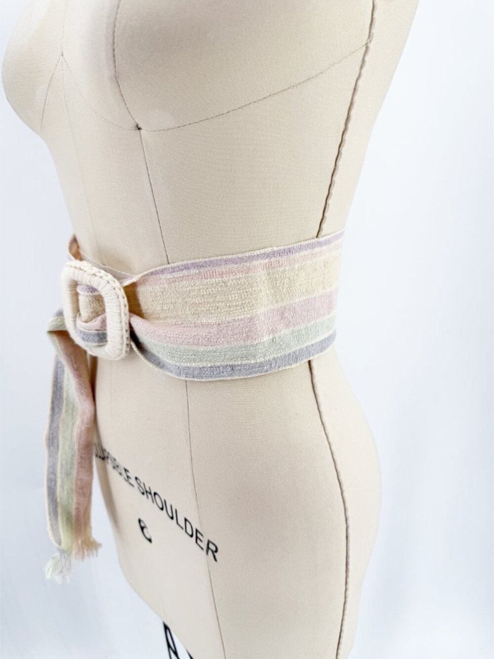 Liz Claiborne Pastel Striped Sash Belt w Fringe Tie Cotton Japan O/S - Picture 4 of 6